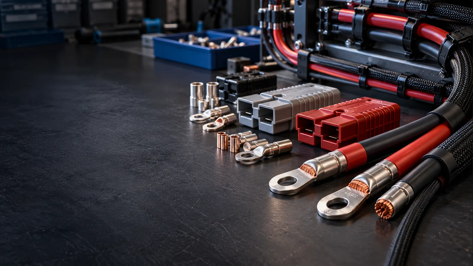 Power connectors and terminals on a technical workbench
